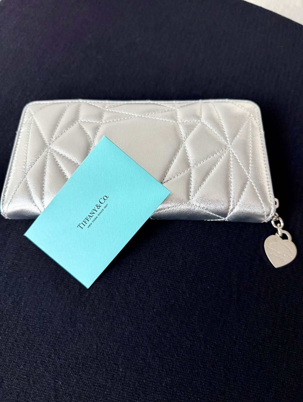 Tiffany & Co. Metallic Silver Quilted Zip-Around Wallet - Picture 2 of 14